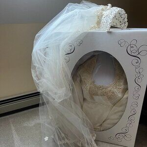 Vintage 1970s Wedding Dress with Slip & Veil